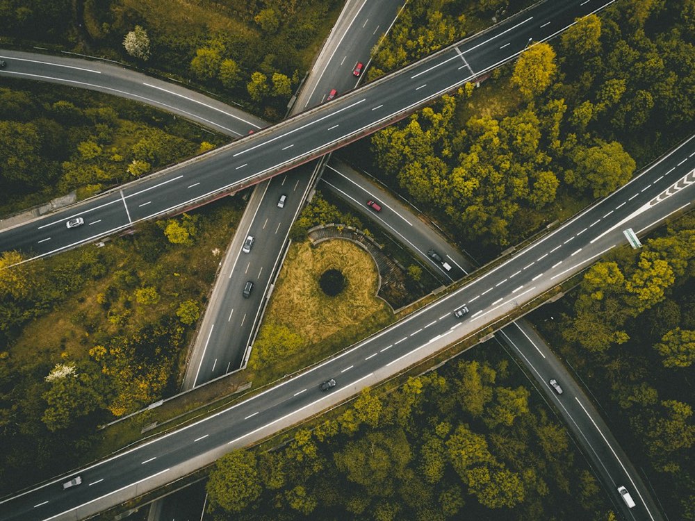 Aerial view of interlocking freeways