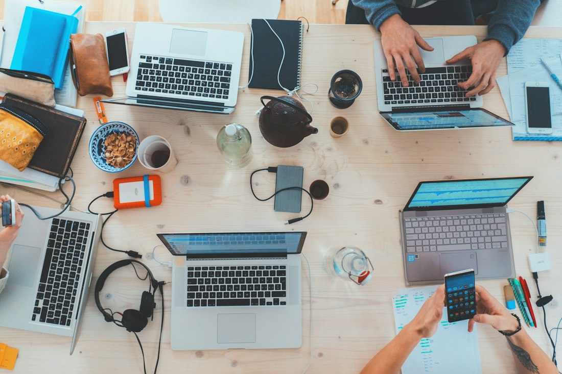 Colleagues collaborating around a table